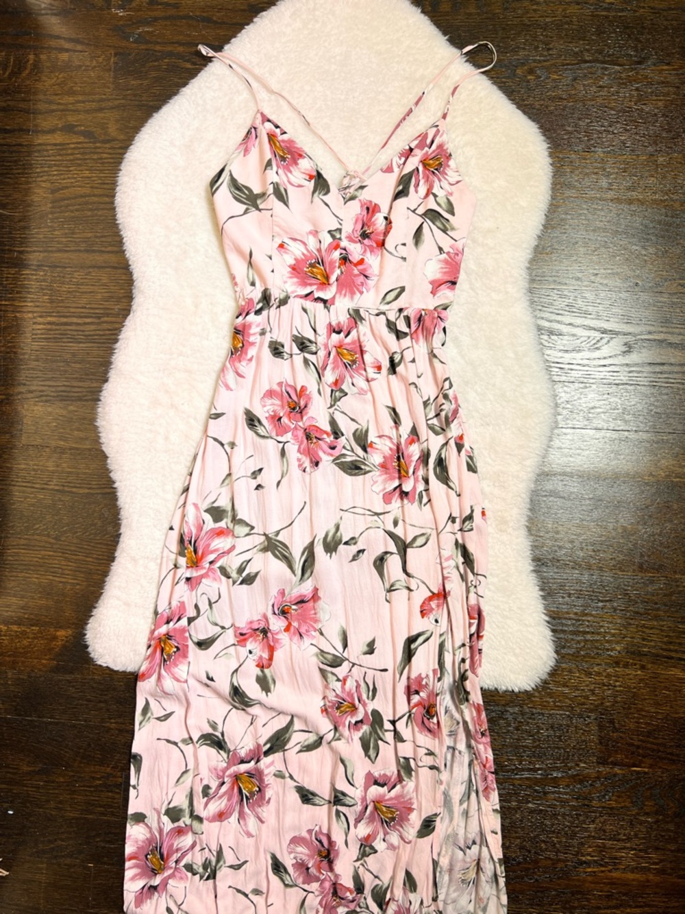 Forever 21 Pink Floral Strappy V Neck Maxi Dress Extra Small